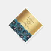 Serviette En Papier Chic Teal Rose Floral Gold 50th Birthday Party (Coin)