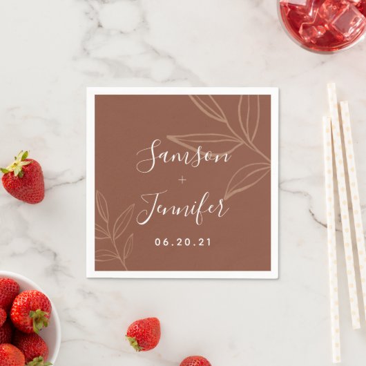 Serviette En Papier Chic Terracotta avec Mariage feuille (En situation)