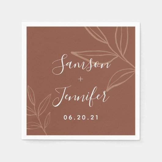 Serviette En Papier Chic Terracotta avec Mariage feuille (Devant)