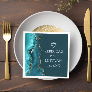 Serviette En Papier Chic Turquoise Gold Agate Bat mitzvah Party