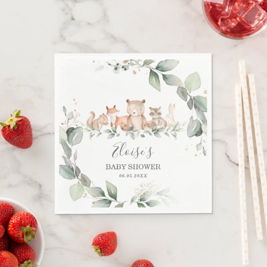 Serviette En Papier Chic verdure Bois Animaux Baby shower Neutre (En situation)