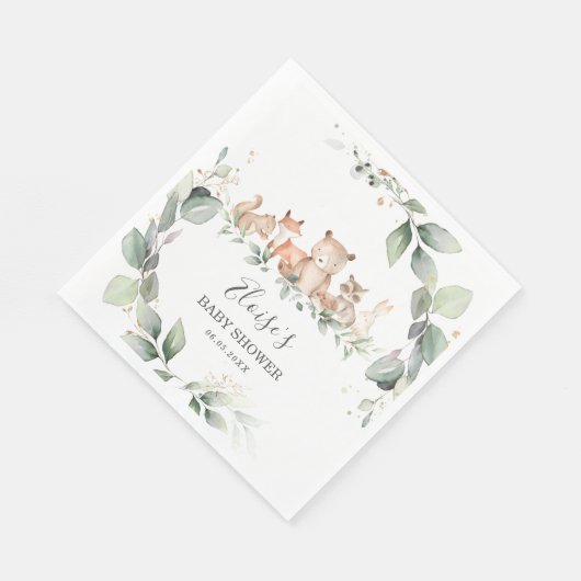 Serviette En Papier Chic verdure Bois Animaux Baby shower Neutre (Coin)