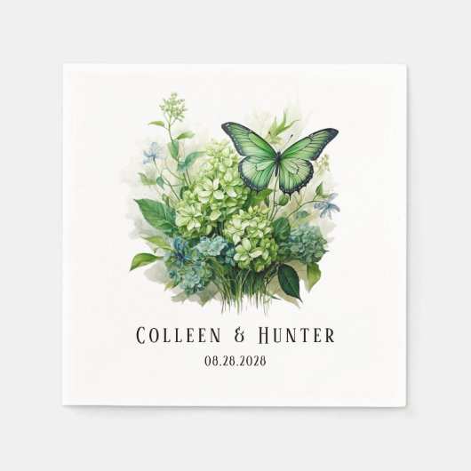 Serviette En Papier Chic Vert Hydrangea Floral Butal Mariage (Devant)