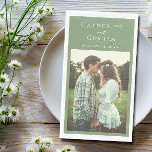 Serviette En Papier Chic Vert Sauge Mariage Photo Personnalisée