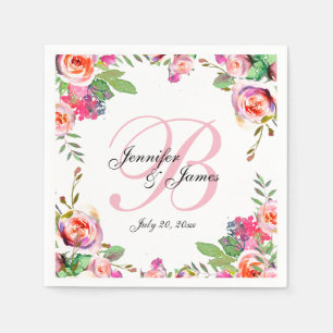 Serviette En Papier Chic Vintage Floral rose Mariage