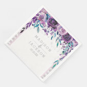 Serviette En Papier Chic violet floral et Mariage argenté (Coin)