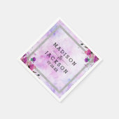 Serviette En Papier Chic violet floral et Mariage argenté (Coin)