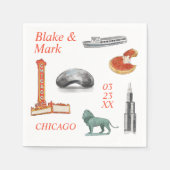 Serviette En Papier Chicago aquarelle Icons Mariage Cocktail Napkins (Devant)