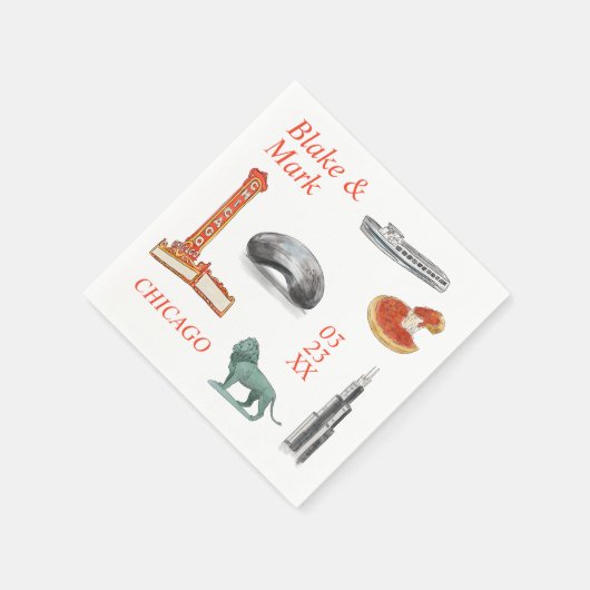 Serviette En Papier Chicago aquarelle Icons Mariage Cocktail Napkins (Coin)