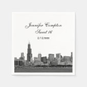 Serviette En Papier Chicago Etched Look Skyline Sweet 16 (Devant)