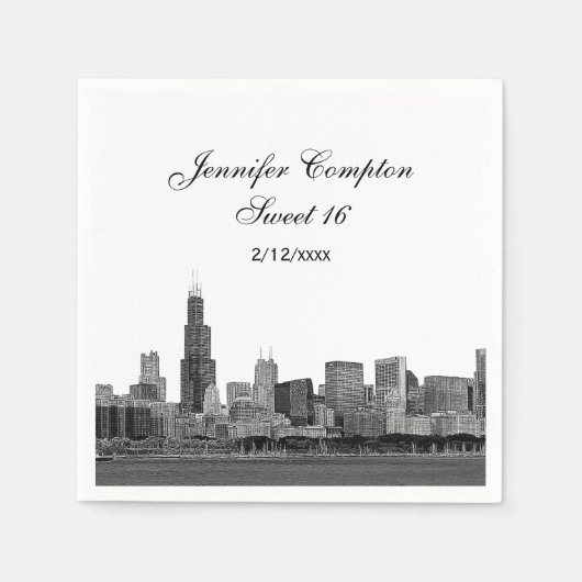 Serviette En Papier Chicago Etched Look Skyline Sweet 16 (Devant)