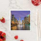 Serviette En Papier Chicago Illinois City La Nuit (En situation)