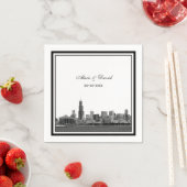 Serviette En Papier Chicago Skyline #2 Etched Framed Mariage (En situation)