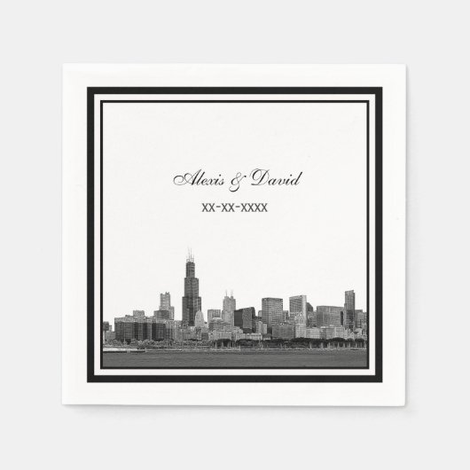 Serviette En Papier Chicago Skyline #2 Etched Framed Mariage (Devant)