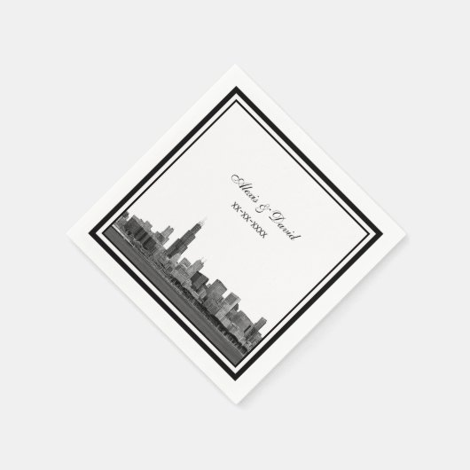 Serviette En Papier Chicago Skyline #2 Etched Framed Mariage (Coin)