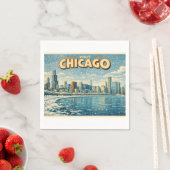 Serviette En Papier Chicago skyline and Lake Michigan in winter  (En situation)