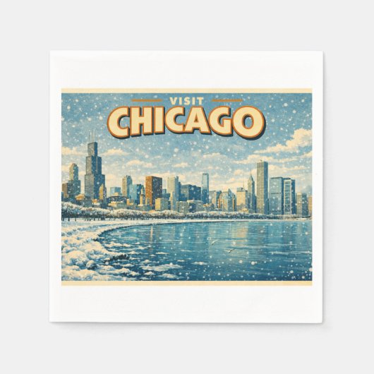 Serviette En Papier Chicago skyline and Lake Michigan in winter  (Devant)