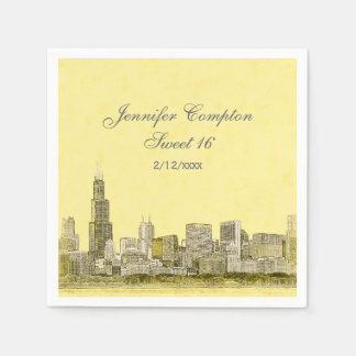 Serviette En Papier Chicago Skyline Fond Jaune Clair Sweet 16