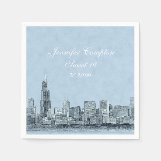 Serviette En Papier Chicago Skyline Light Blue BG Sweet 16 (Devant)