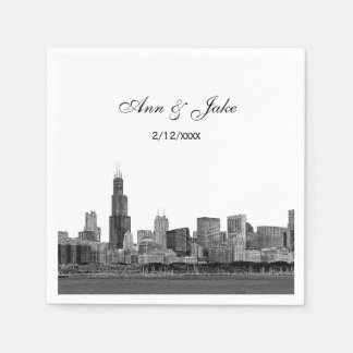 Serviette En Papier Chicago Skyline Look Gravé Mariage