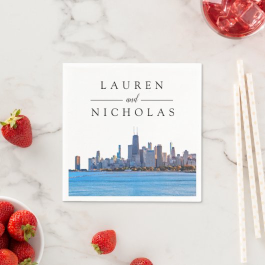 Serviette En Papier Chicago Skyline Mariage personnalisé serviettes (En situation)