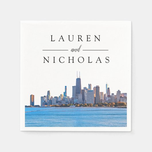 Serviette En Papier Chicago Skyline Mariage personnalisé serviettes (Devant)