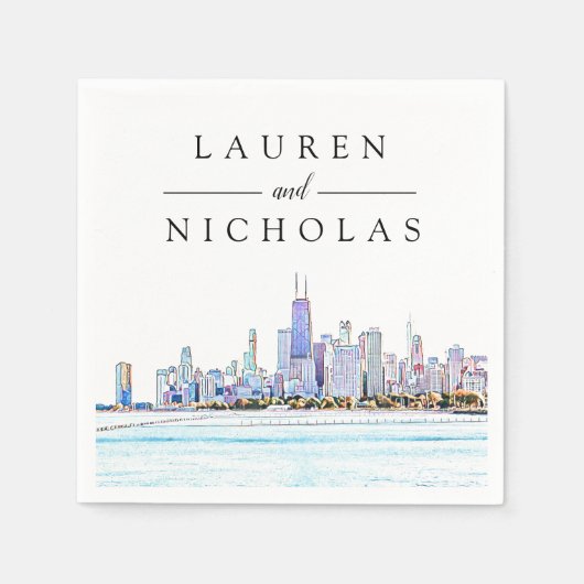 Serviette En Papier Chicago Skyline Mariage personnalisé serviettes (Devant)
