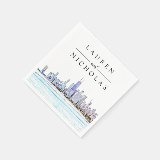 Serviette En Papier Chicago Skyline Mariage personnalisé serviettes (Coin)