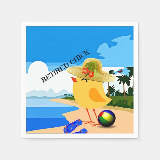Serviette En Papier Chick retraité...à la plage, (Devant)