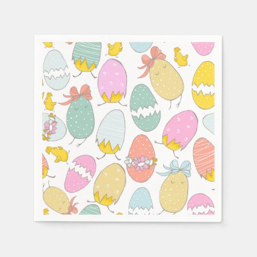 Serviette En Papier Chicots d'incubation mignons et oeufs de Pâques (Devant)