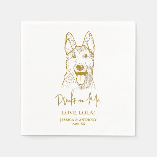 Serviette En Papier Chien allemand Sheberd Boissons personnalisées sur (Devant)