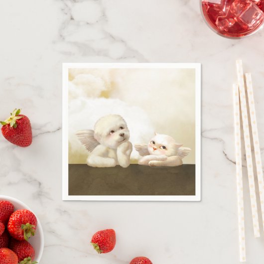 Serviette En Papier Chien angélique et chat sur Cloud (En situation)