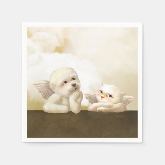 Serviette En Papier Chien angélique et chat sur Cloud (Devant)