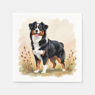 Serviette En Papier Chien Australien Berger Noir Tricolore Aussie