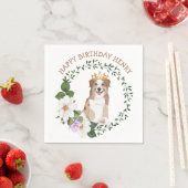 Serviette En Papier Chien Avec Couronne Florale Anniversaire (En situation)