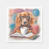 Serviette En Papier Chien avec une coupe de chocolat chaud (Devant)