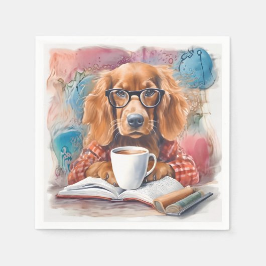 Serviette En Papier Chien avec une coupe de chocolat chaud (Devant)