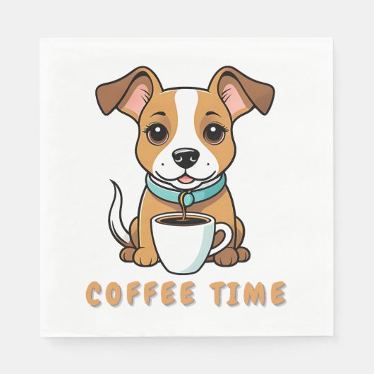 Serviette En Papier chien avec une tasse de café (Devant)
