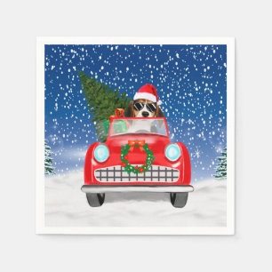 Serviette En Papier Chien Beagle Conduisant une Voiture dans la Neige