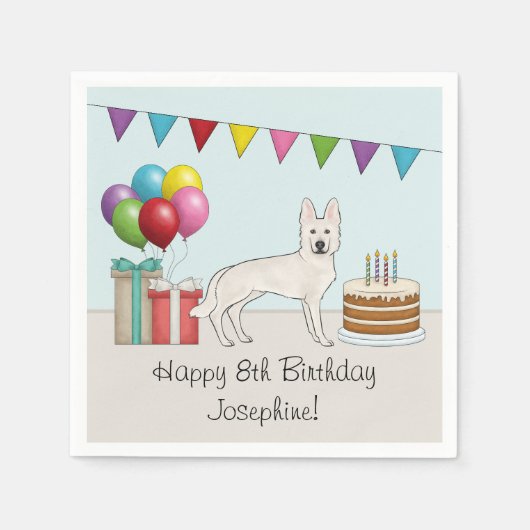 Serviette En Papier Chien berger allemand blanc Anniversaire coloré (Devant)