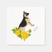 Serviette En Papier Chien berger allemand et roses jaunes (Devant)