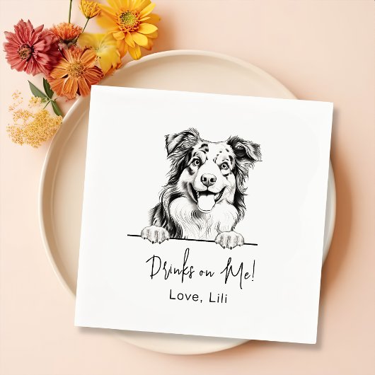 Serviette En Papier Chien Berger Australien Boissons Personnalisées Su