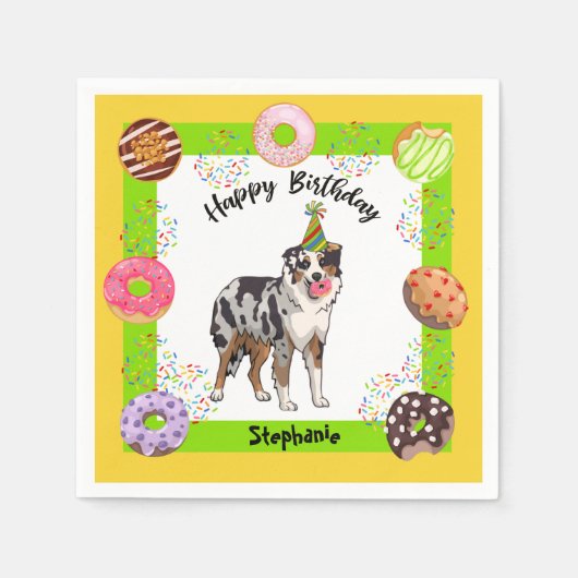 Serviette En Papier Chien berger australien fête d'anniversaire Napkin (Devant)