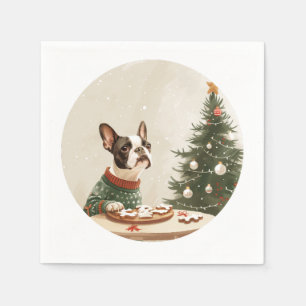 Serviette En Papier Chien Boston Terrier de Noël
