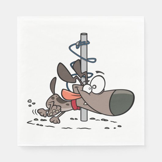 Serviette En Papier Chien caricaturé serré autour d'un pôle avec des f (Devant)