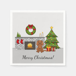 Serviette En Papier Chien Cavalier Ruby Dans Une Chambre De Noël & Tex
