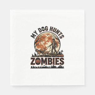 Serviette En Papier Chien chasse les zombies Conception de vecteur Hal