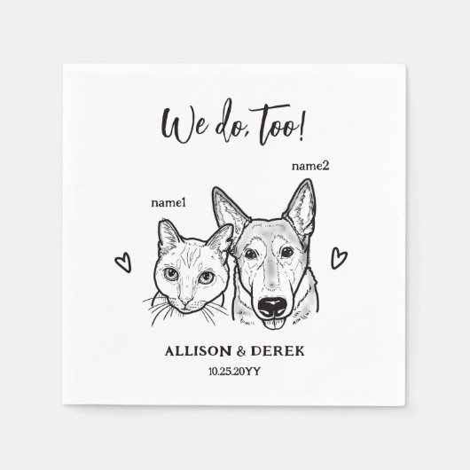 Serviette En Papier Chien Chat Visage Animaux de compagnie Noms Coeurs (Devant)