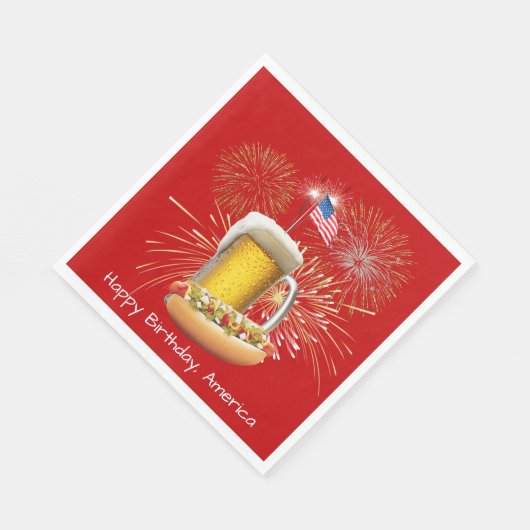 Serviette En Papier Chien chaud et bière avec feux d'artifice et drape (Coin)