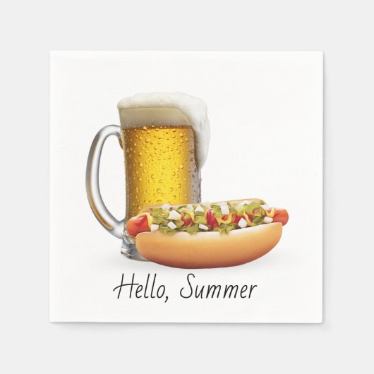 Serviette En Papier Chien chaud et bière sur blanc (Devant)